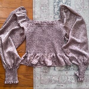 Polka Dot Puff Sleeve Smocked Blouse